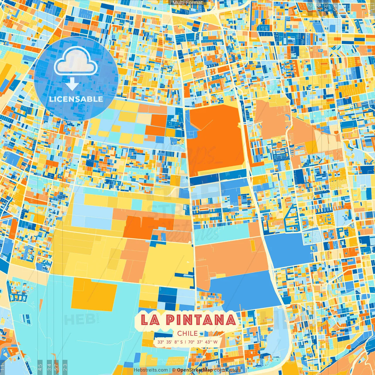 La Pintana, Chile blue and orange vector art map template
