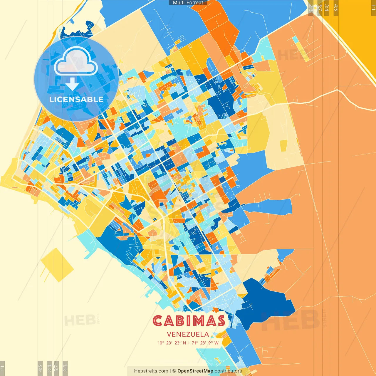 Cabimas, Venezuela blue and orange vector art map template