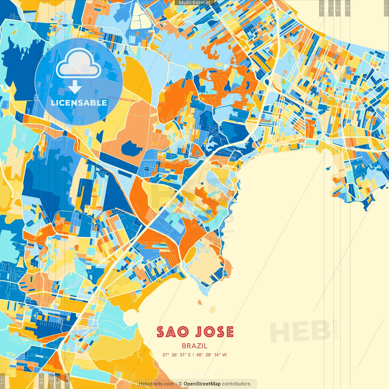 Sao Jose, Brazil blue and orange vector art map template