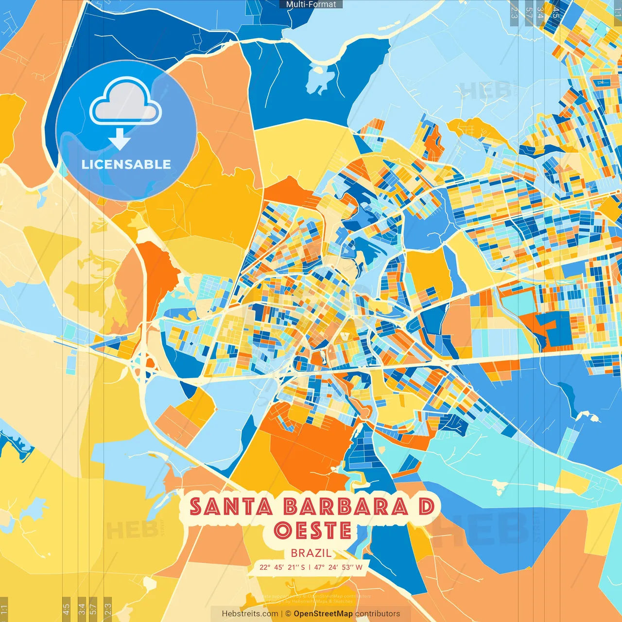 Santa Barbara d Oeste, Brazil blue and orange vector art map template