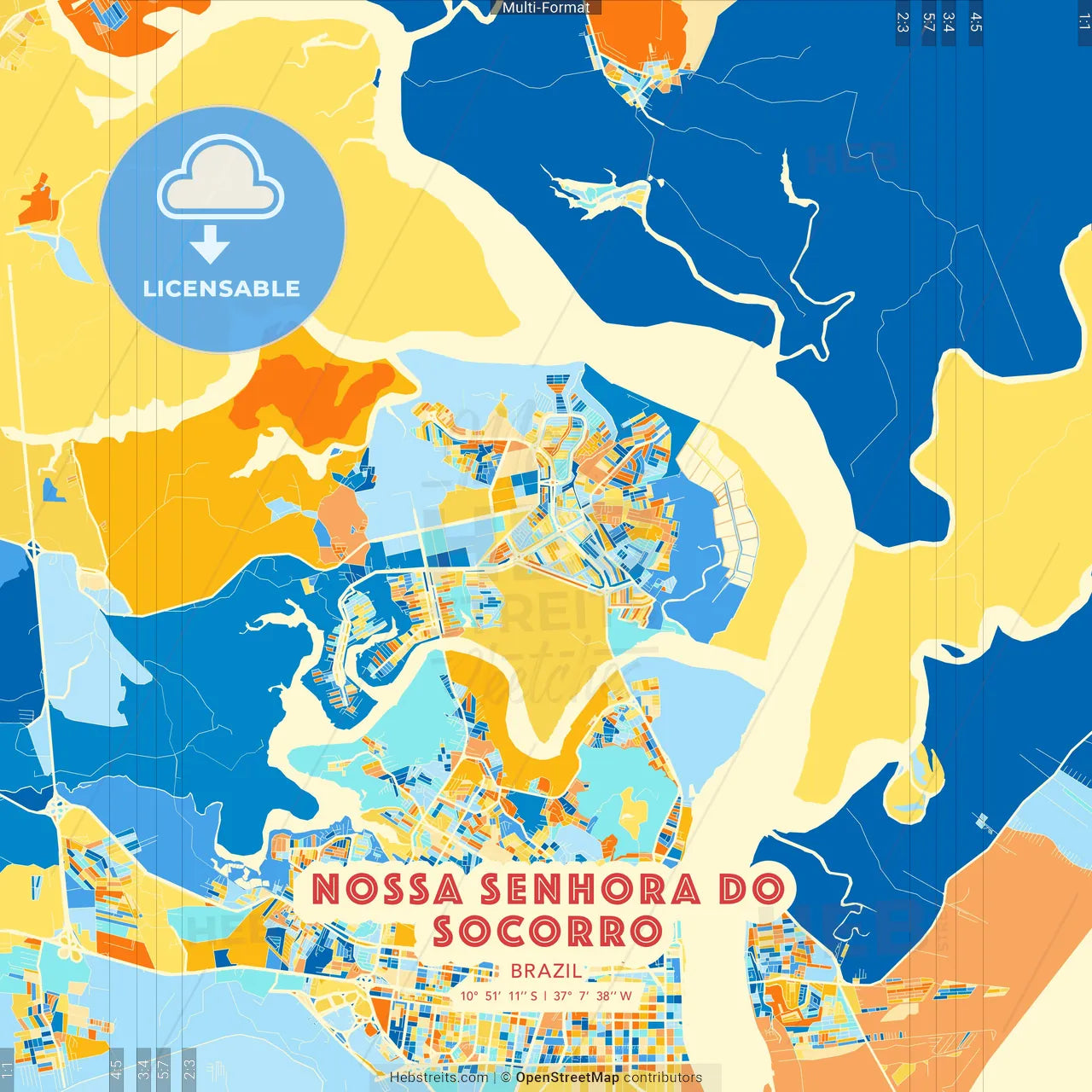 Nossa Senhora do Socorro, Brazil blue and orange vector art map template