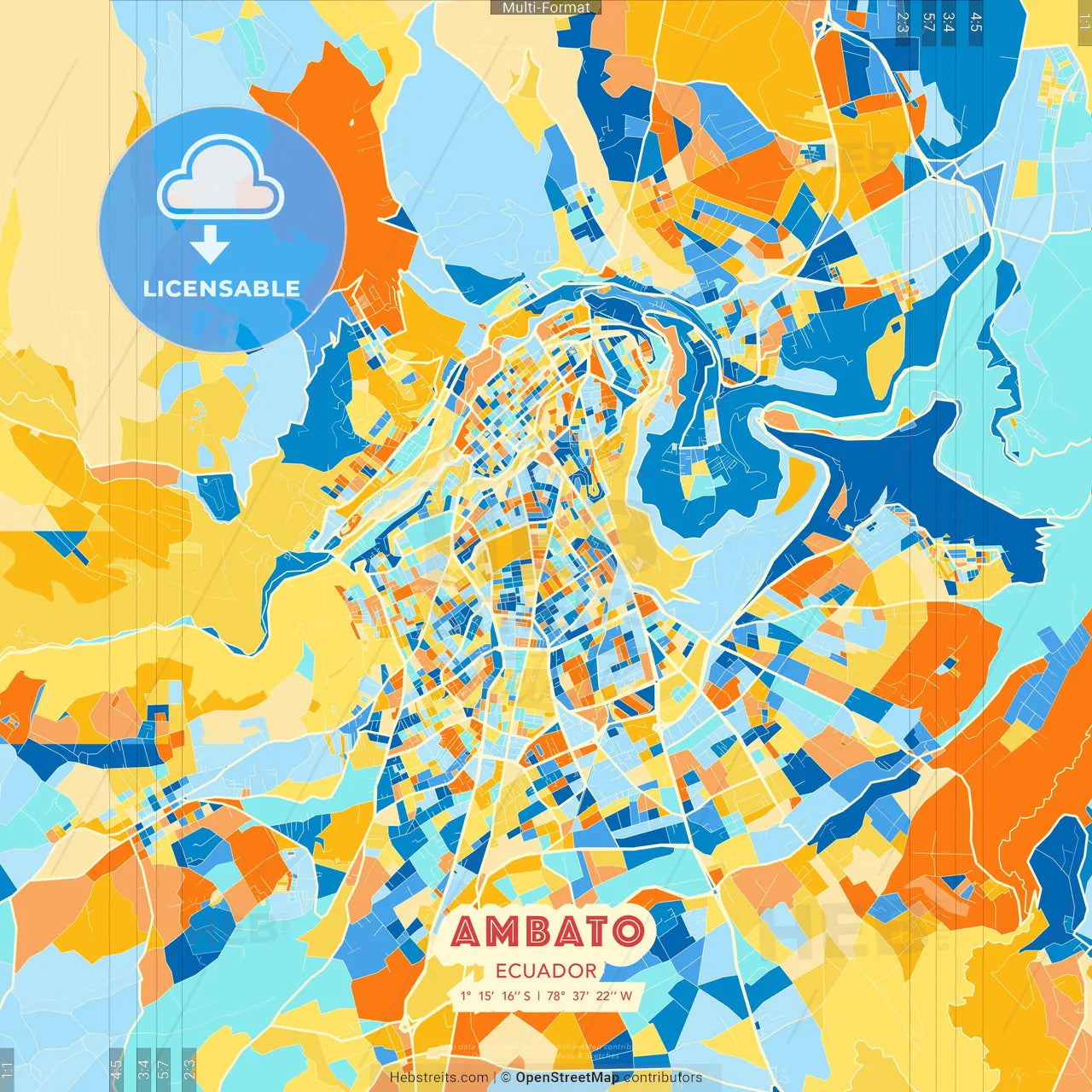 Ambato, Ecuador blue and orange vector art map template