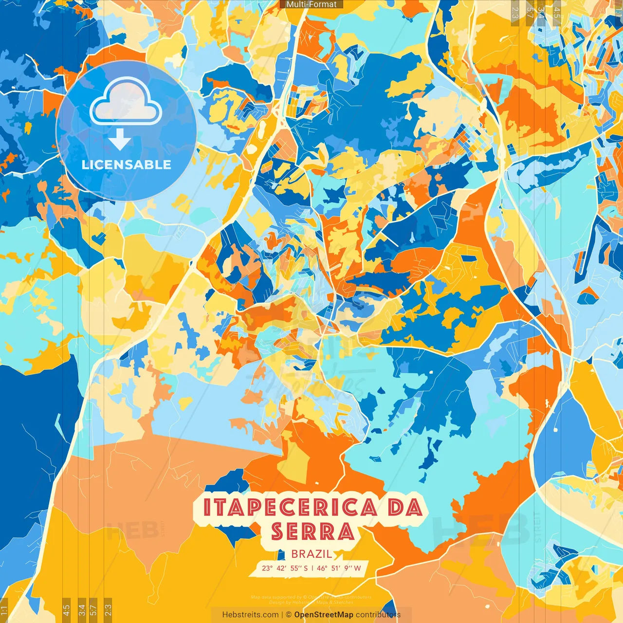 Itapecerica da Serra, Brazil blue and orange vector art map template