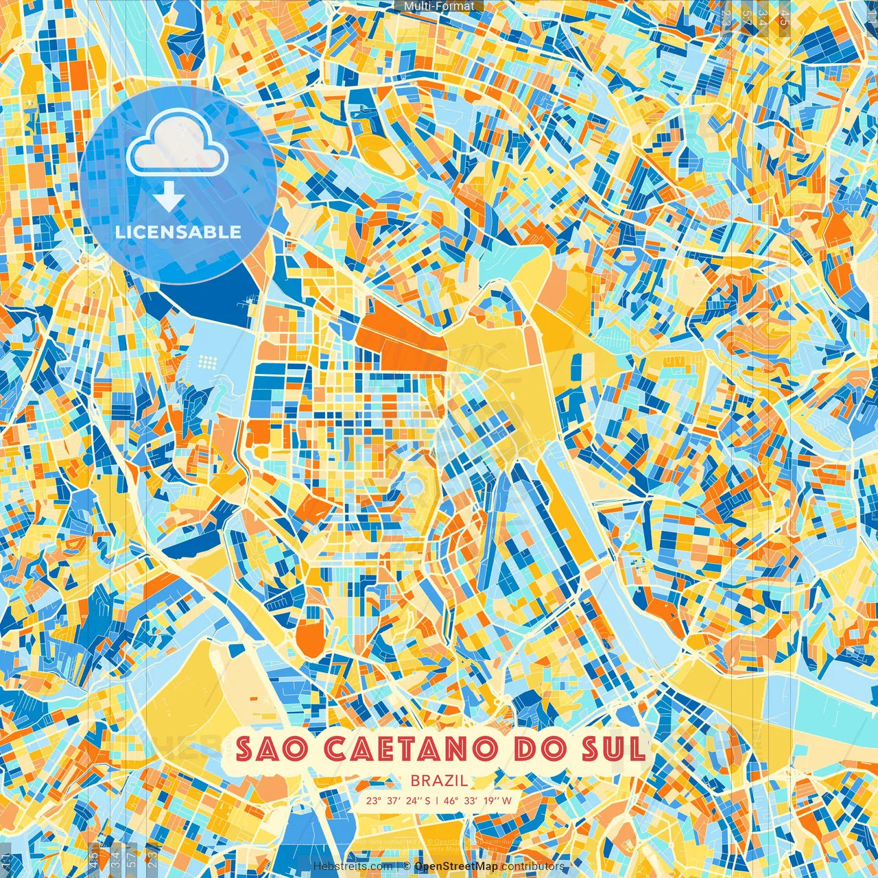 Sao Caetano do Sul, Brazil blue and orange vector art map template