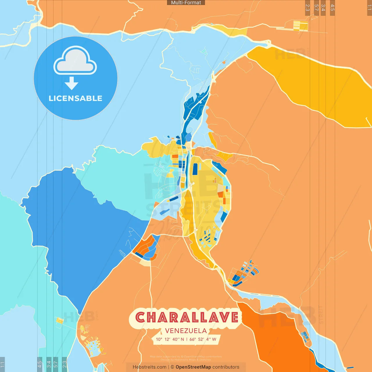 Charallave, Venezuela blue and orange vector art map template