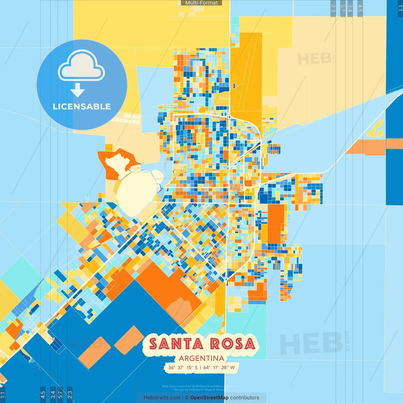 Santa Rosa, Argentina blue and orange vector art map template