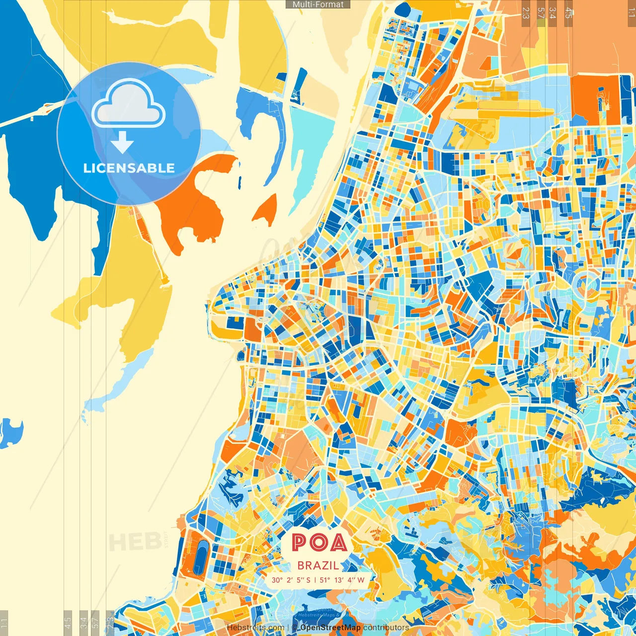 Poa, Brazil blue and orange vector art map template
