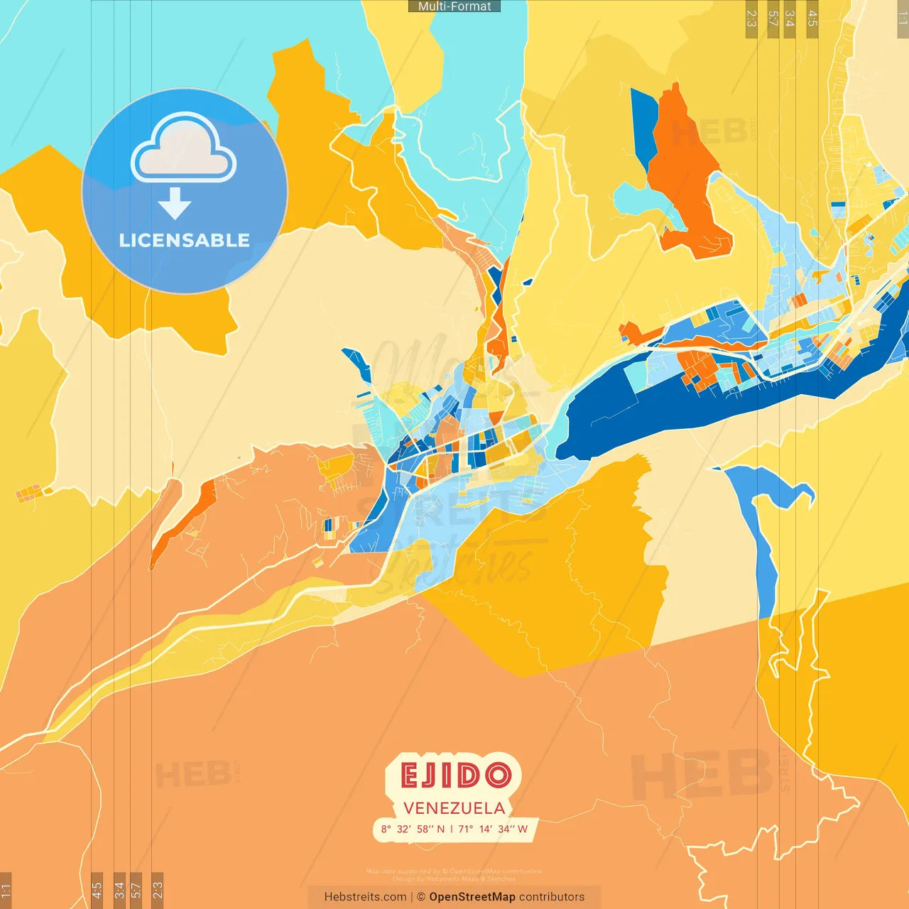 Ejido, Venezuela blue and orange vector art map template