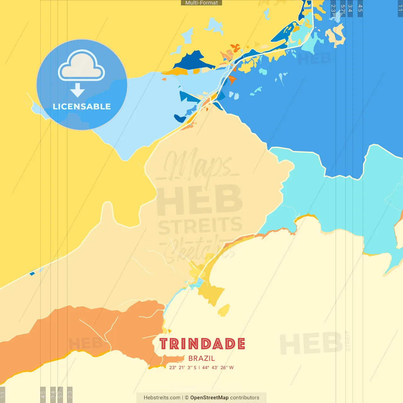 Trindade, Brazil blue and orange vector art map template
