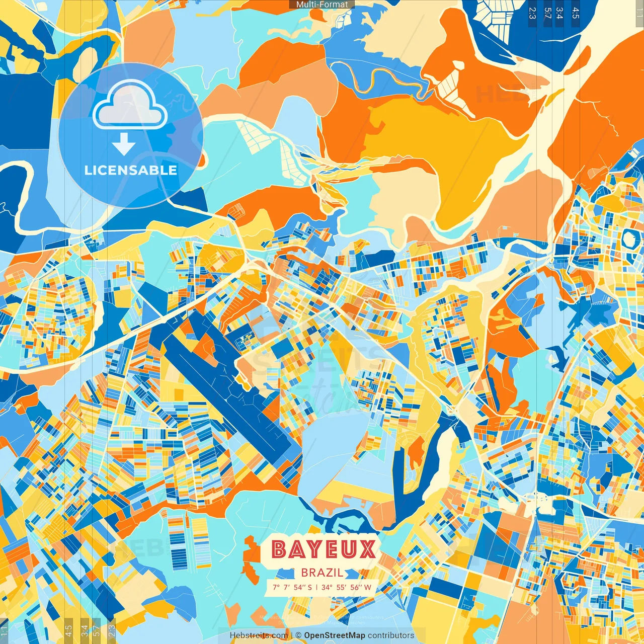 Bayeux, Brazil blue and orange vector art map template