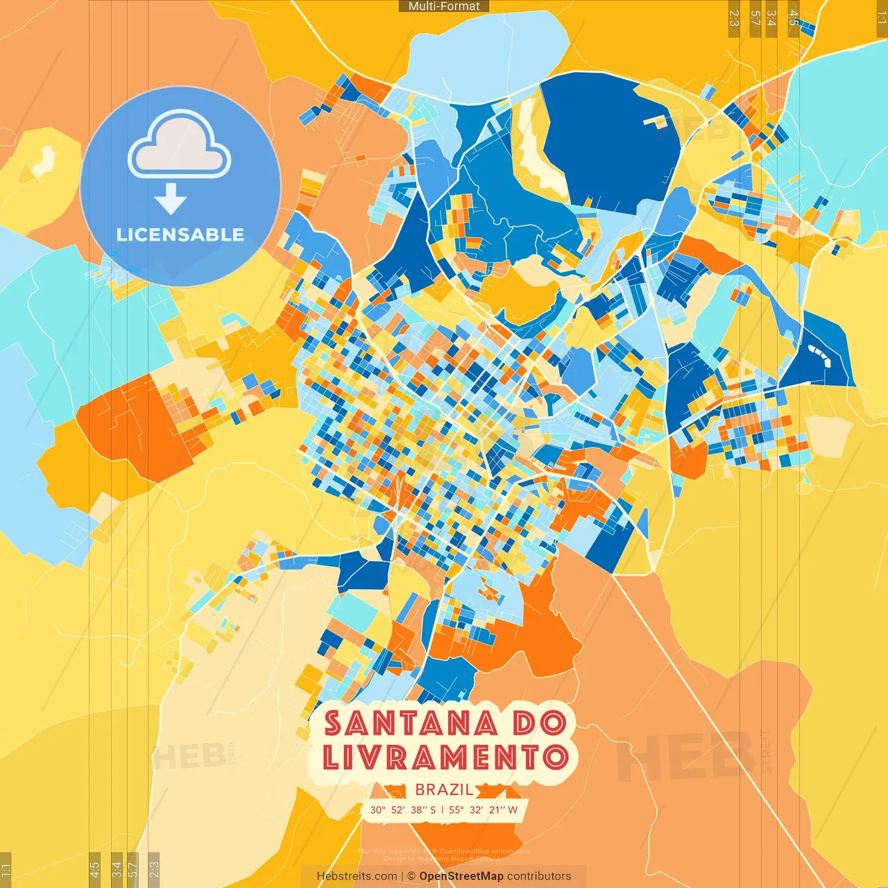 Santana do Livramento, Brazil blue and orange vector art map template