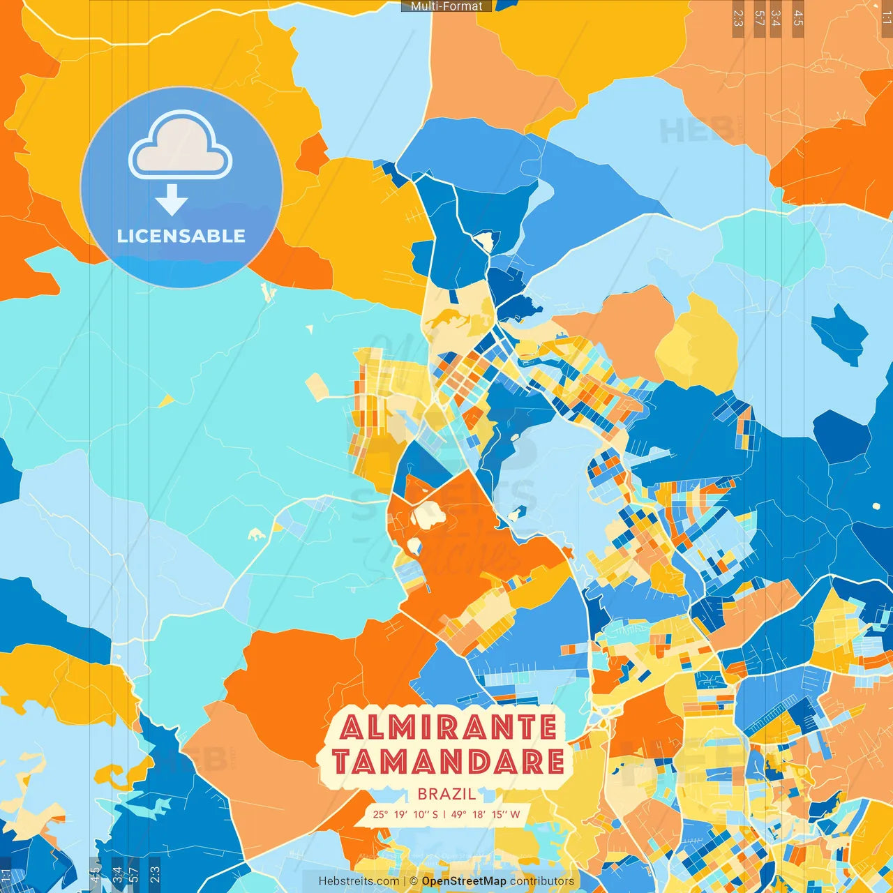 Almirante Tamandare, Brazil blue and orange vector art map template