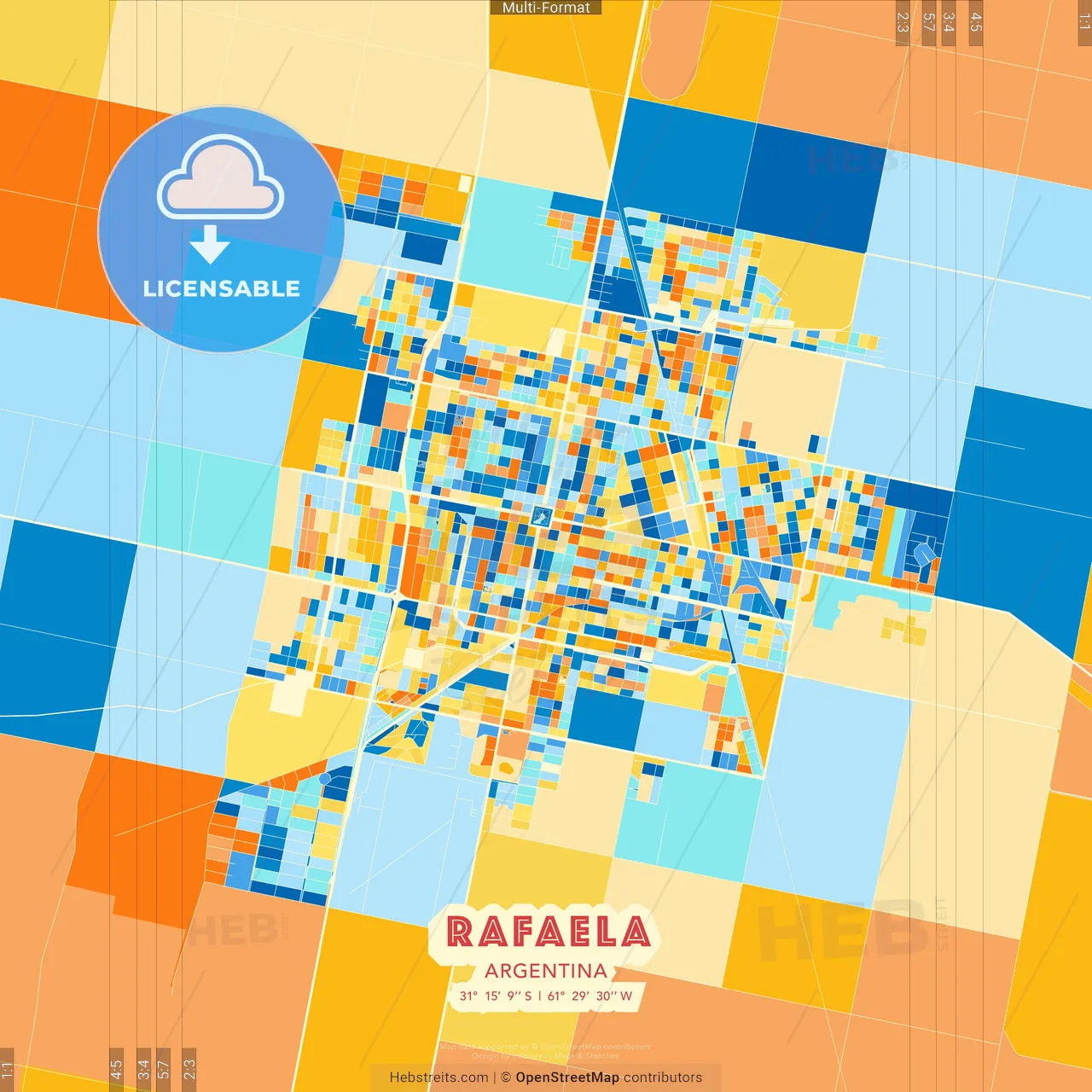 Rafaela, Argentina blue and orange vector art map template