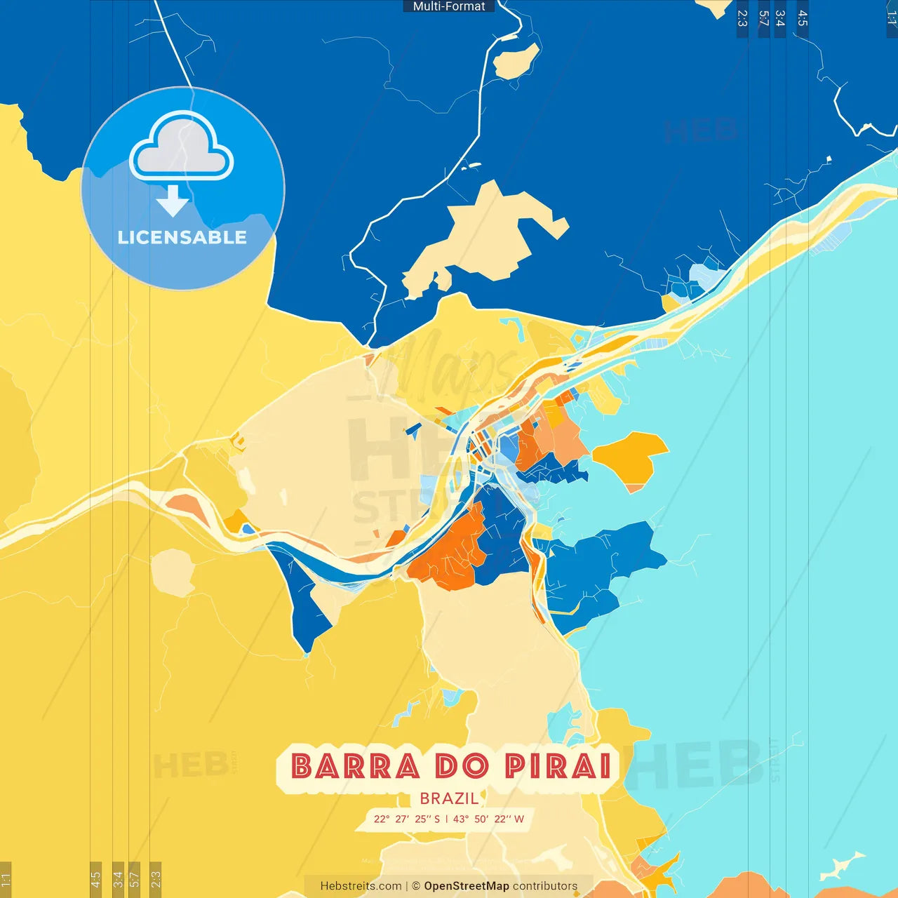 Barra do Pirai, Brazil blue and orange vector art map template