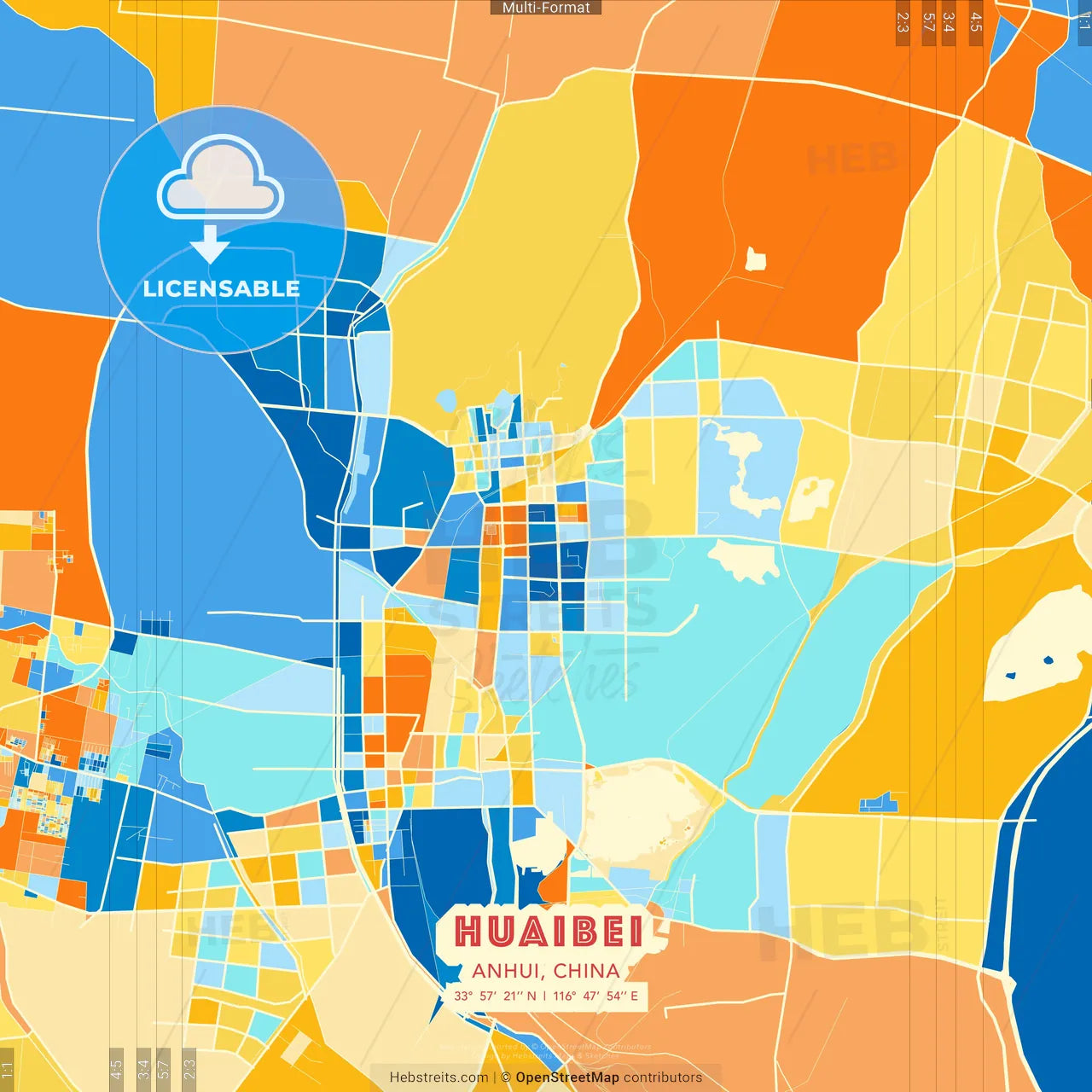 Huaibei, Anhui, China blue and orange vector art map template