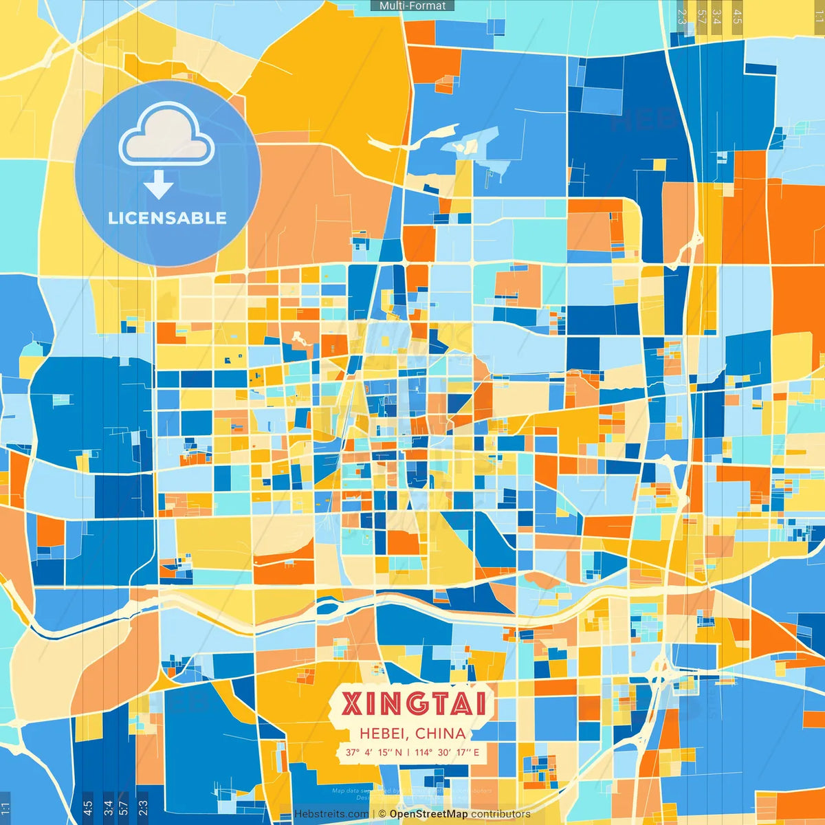 Xingtai, Hebei, China blue and orange vector art map template