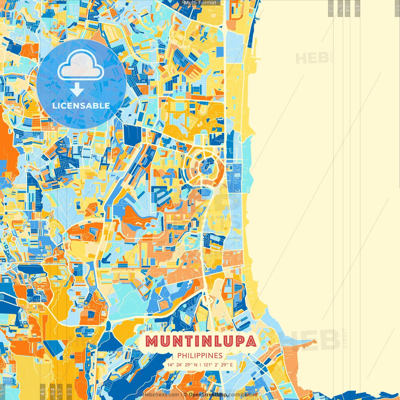 Muntinlupa, Philippines blue and orange vector art map template