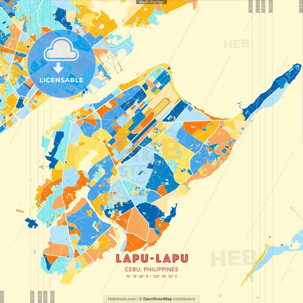 Lapu‑Lapu, Cebu, Philippines blue and orange vector art map template
