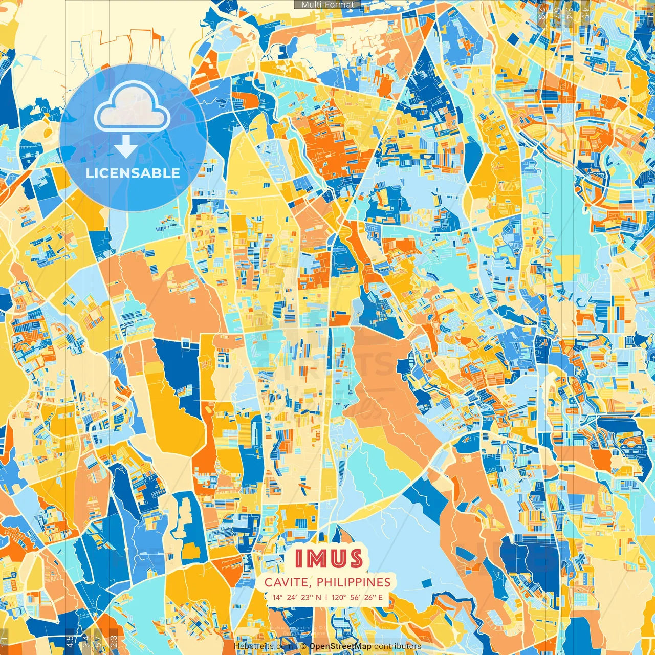 Imus, Cavite, Philippines blue and orange vector art map template