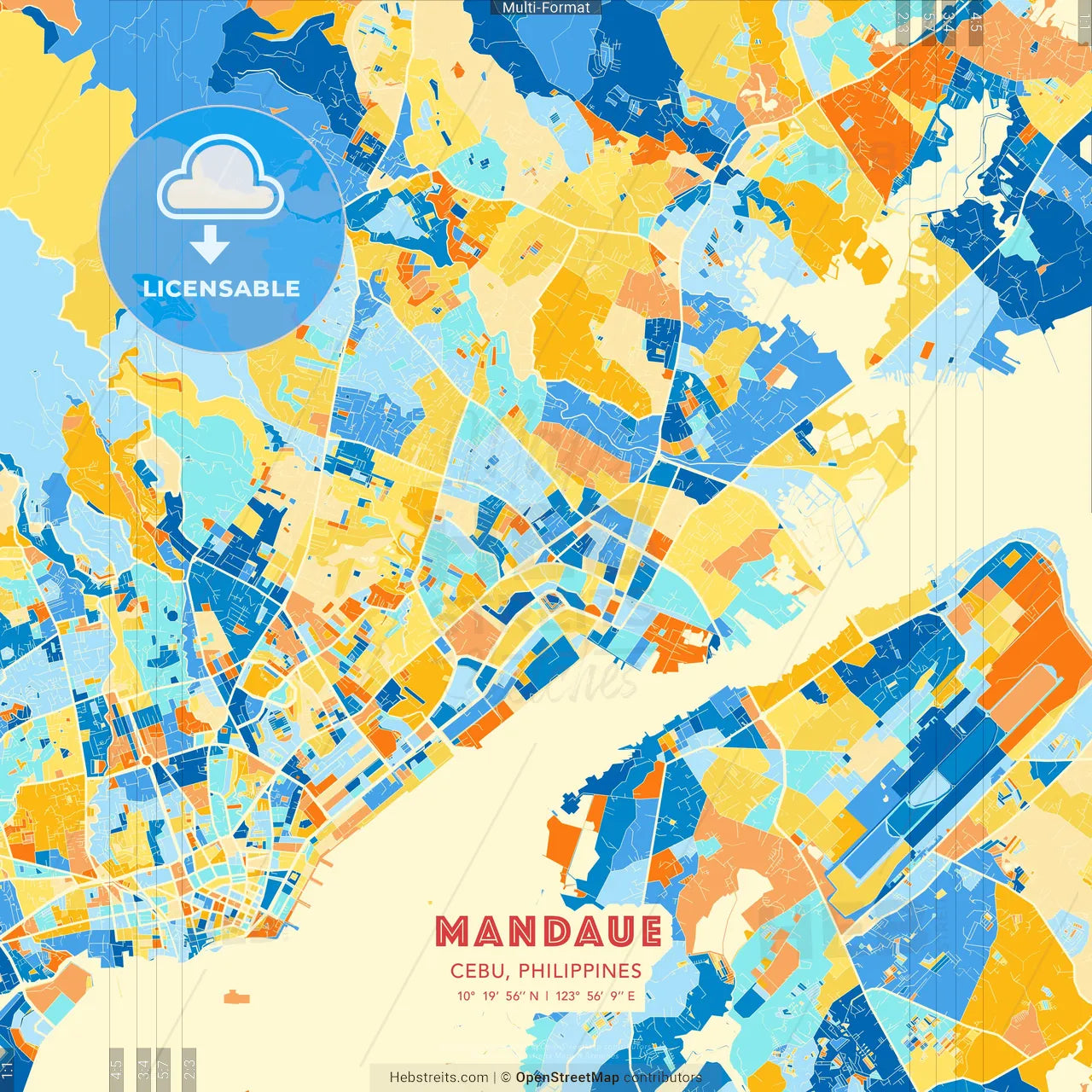 Mandaue, Cebu, Philippines blue and orange vector art map template