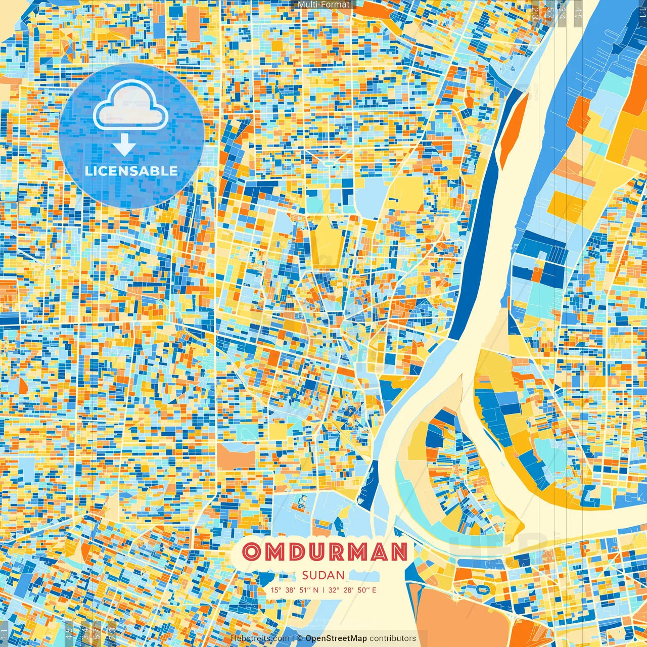 Omdurman, Sudan blue and orange vector art map template