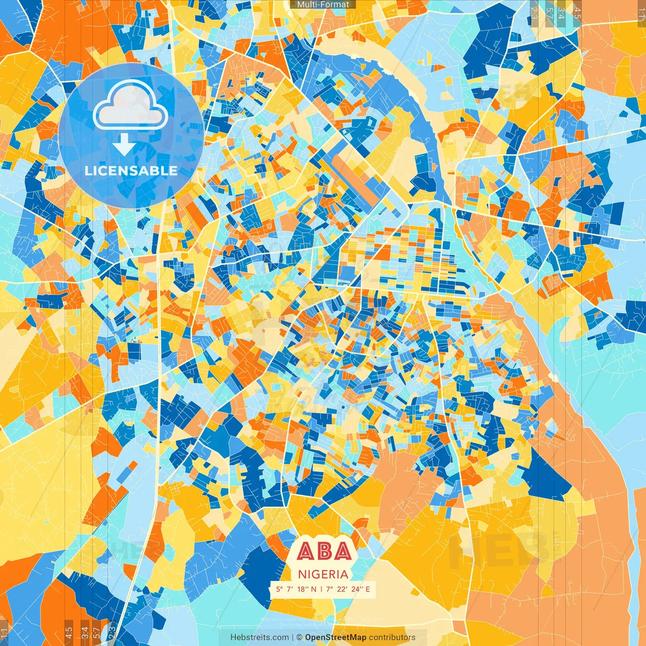 Aba, Nigeria blue and orange vector art map template