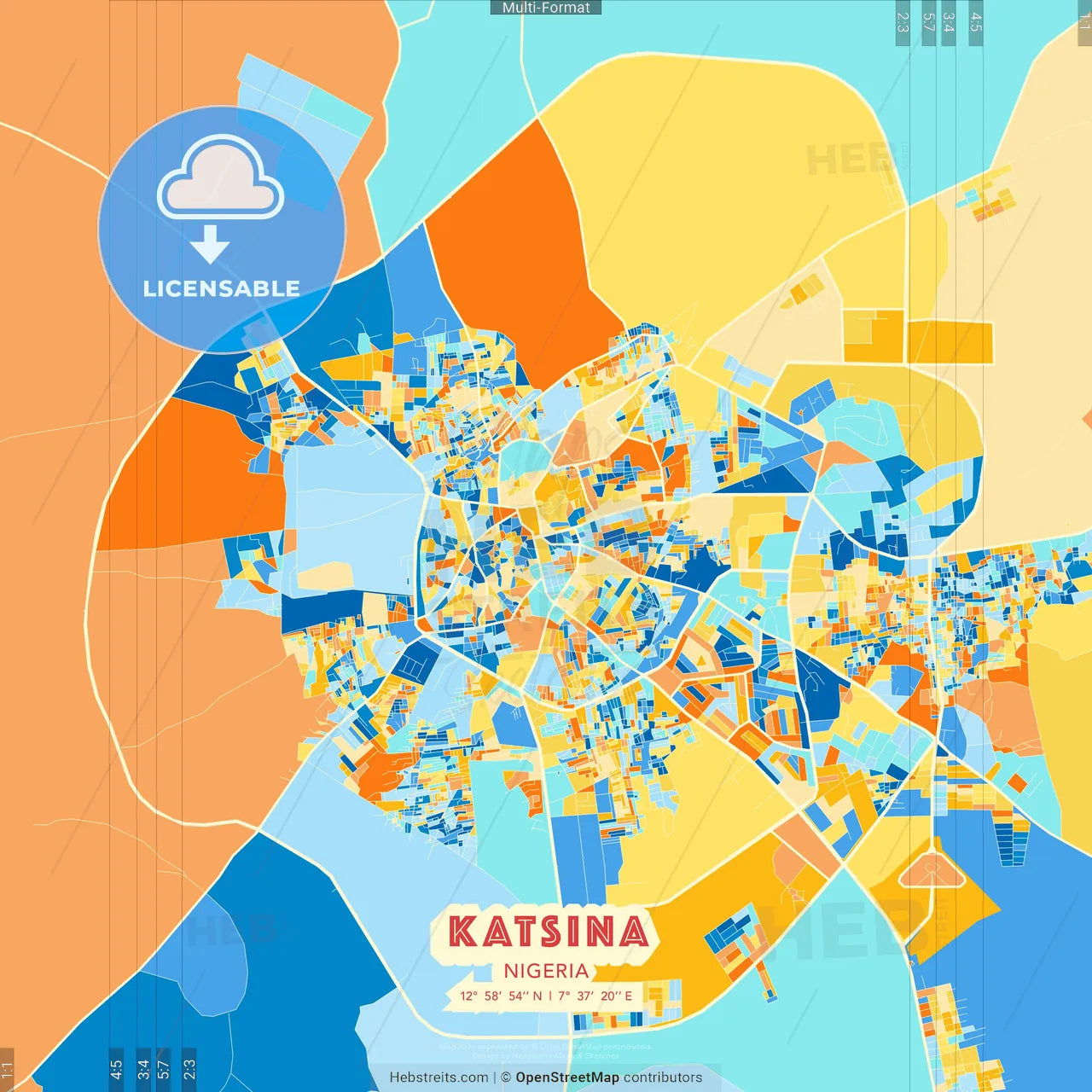 Katsina, Nigeria blue and orange vector art map template