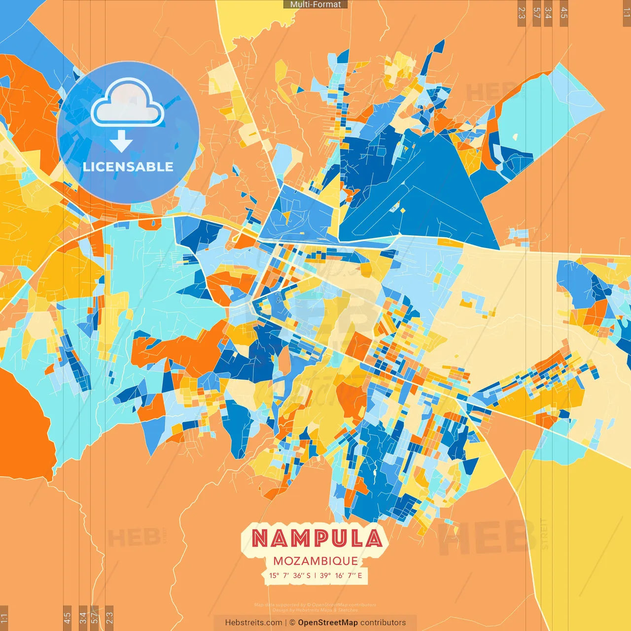 Nampula, Mozambique blue and orange vector art map template