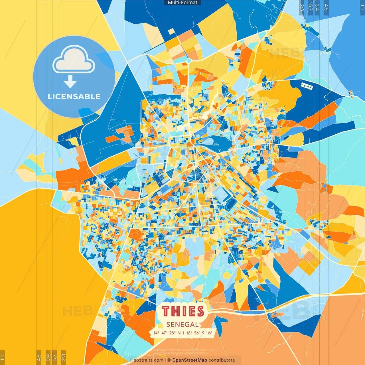 Thies, Senegal blue and orange vector art map template