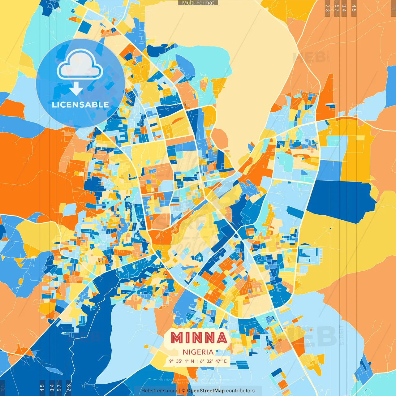 Minna, Nigeria blue and orange vector art map template