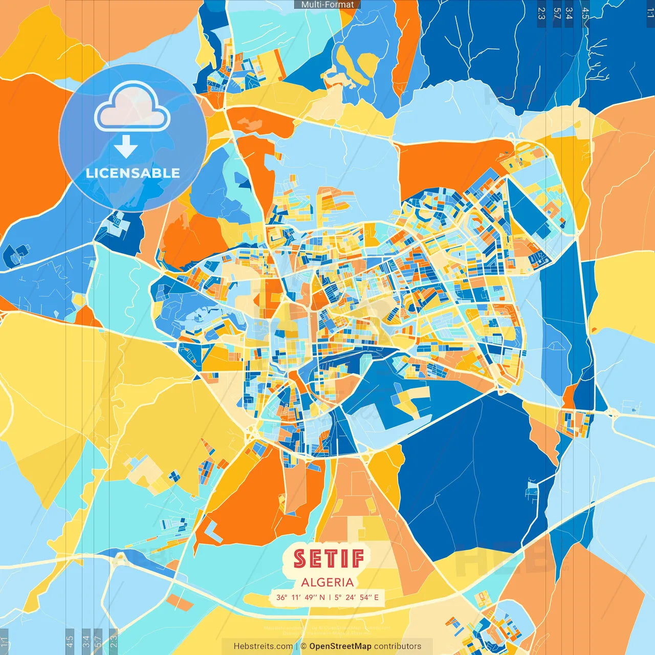 Setif, Algeria blue and orange vector art map template