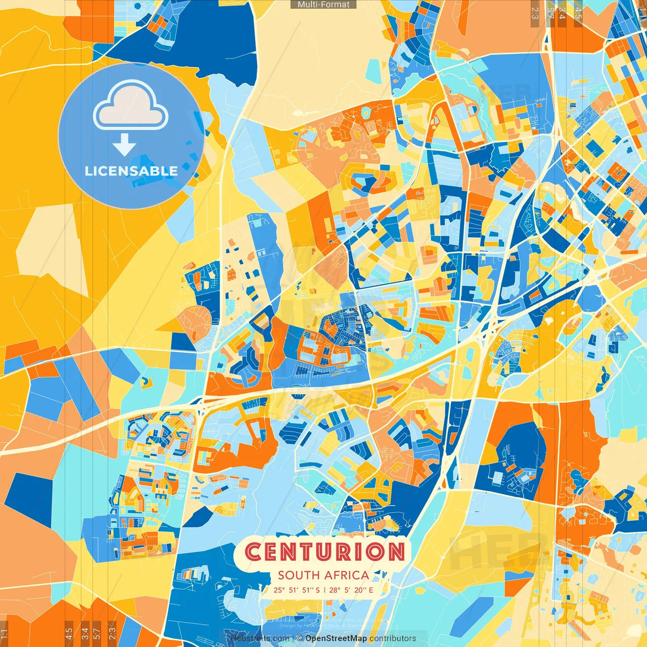 Centurion, South Africa blue and orange vector art map template