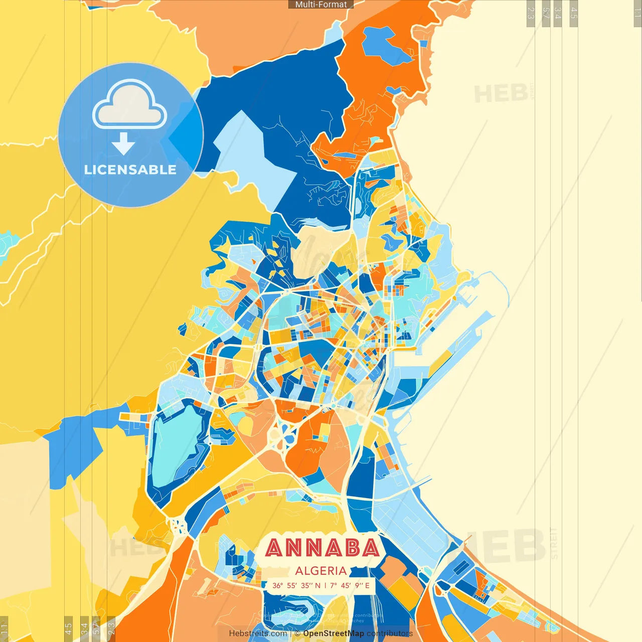 Annaba, Algeria blue and orange vector art map template