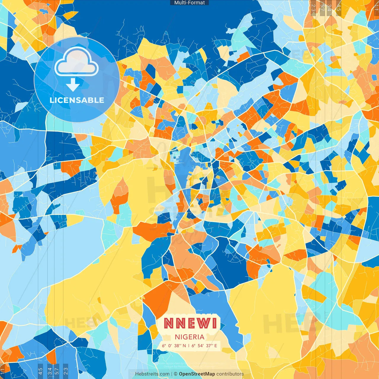 Nnewi, Nigeria blue and orange vector art map template