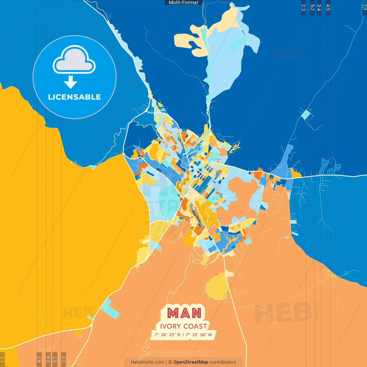 Man, Ivory Coast blue and orange vector art map template