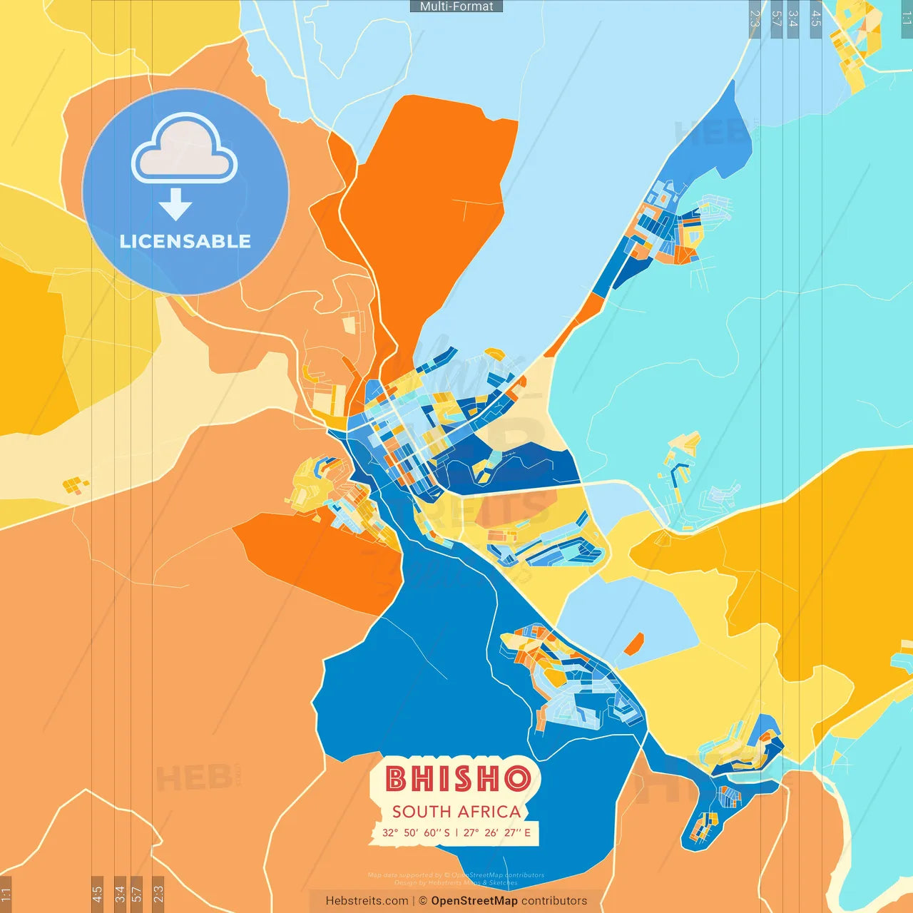 Bhisho, South Africa blue and orange vector art map template