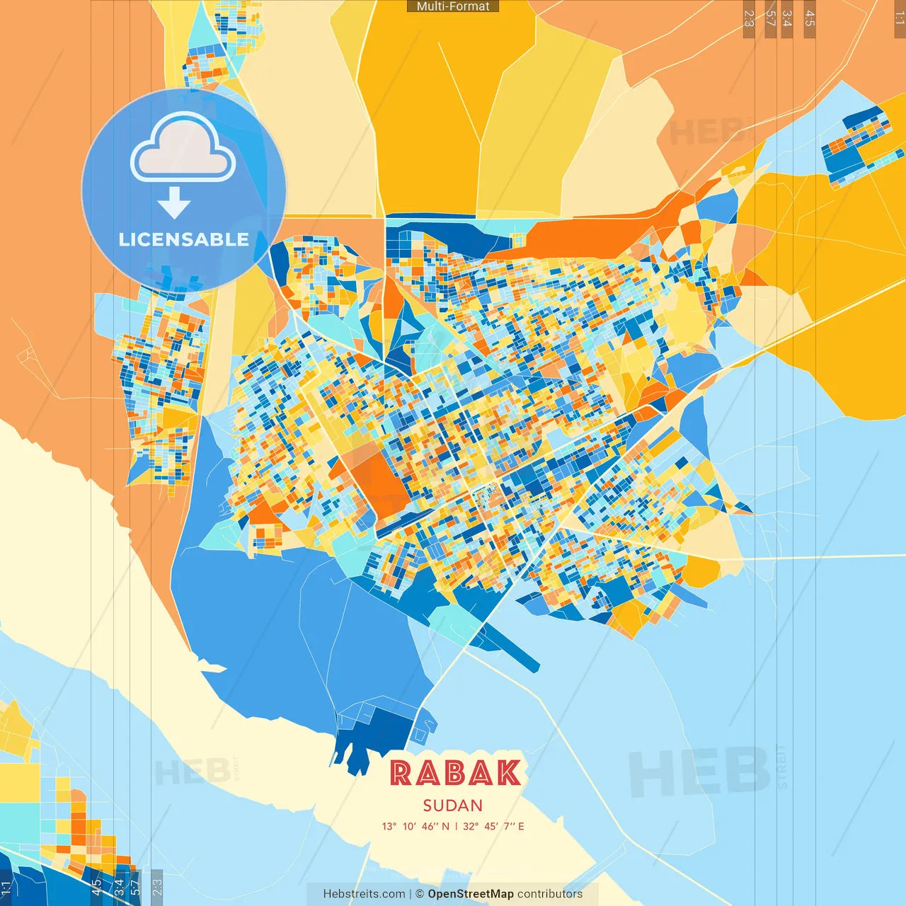 Rabak, Sudan blue and orange vector art map template