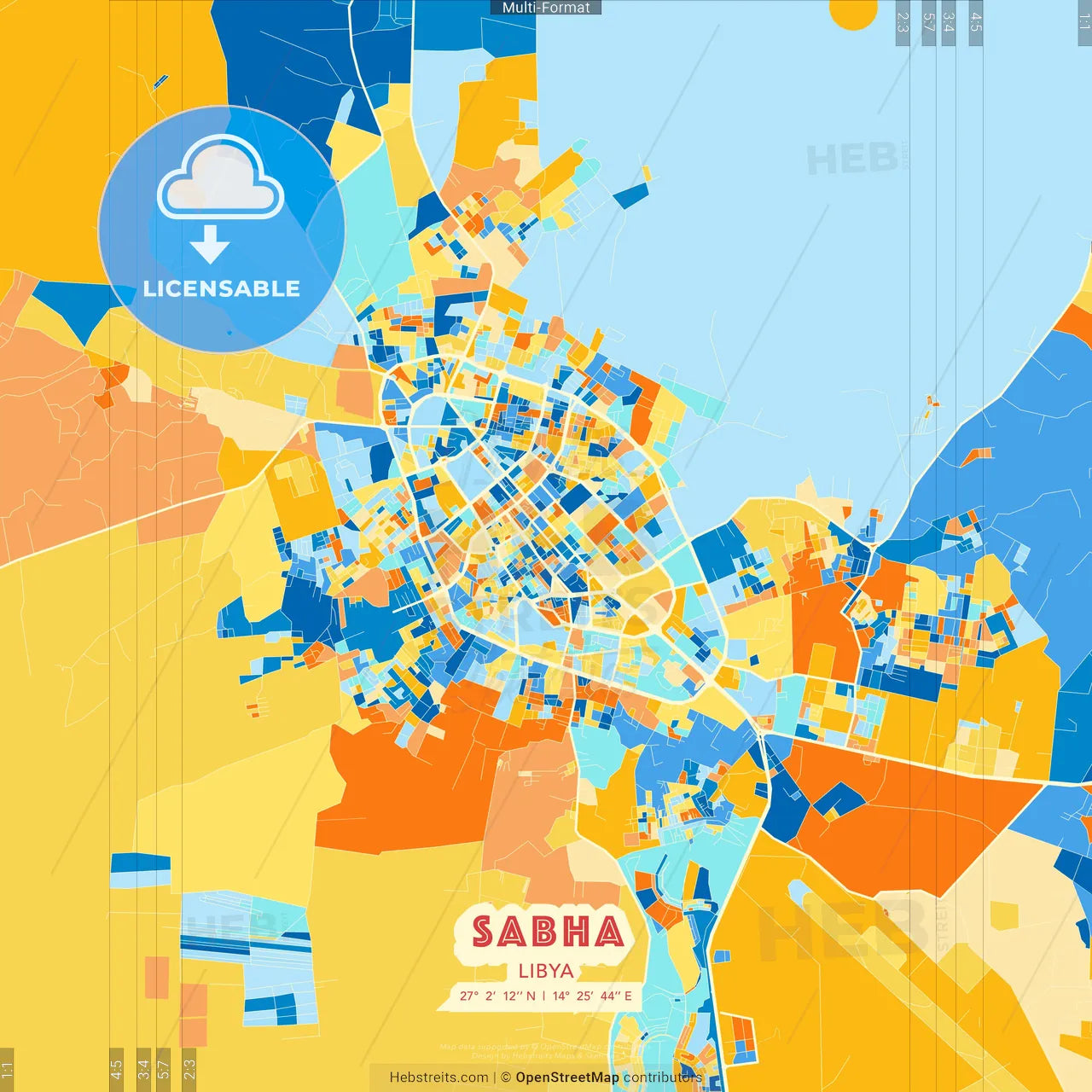 Sabha, Libya blue and orange vector art map template
