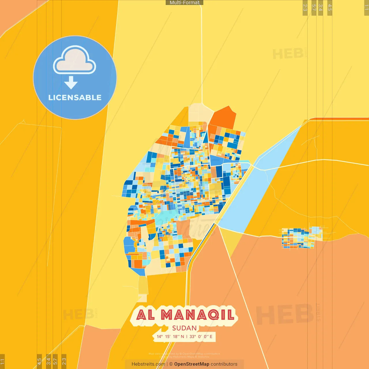 Al Manaqil, Sudan blue and orange vector art map template
