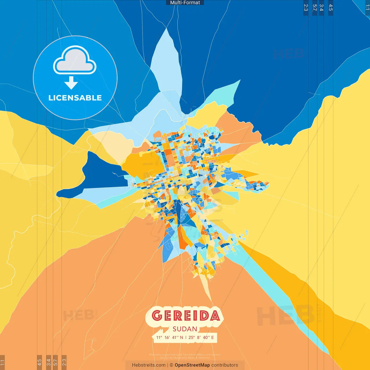 Gereida, Sudan blue and orange vector art map template