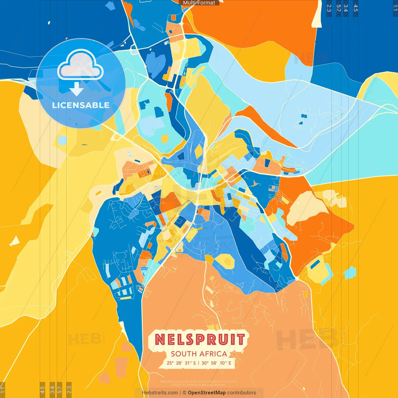 Nelspruit, South Africa blue and orange vector art map template