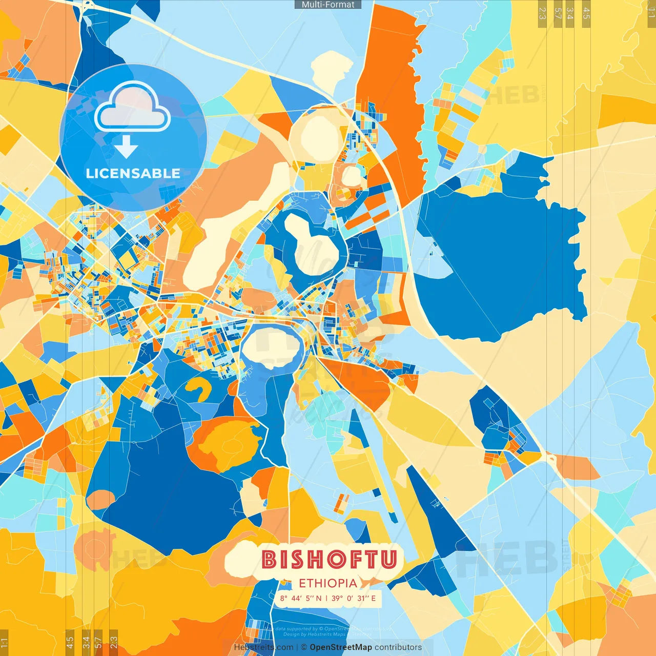 Bishoftu, Ethiopia blue and orange vector art map template
