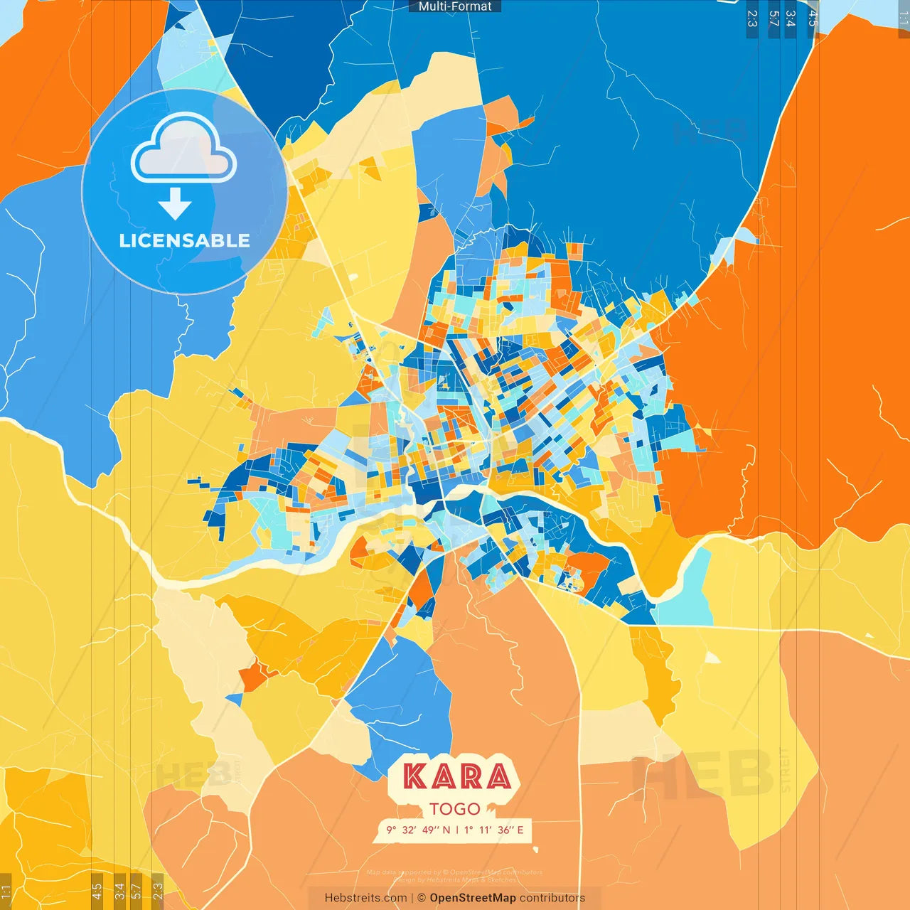 Kara, Togo blue and orange vector art map template