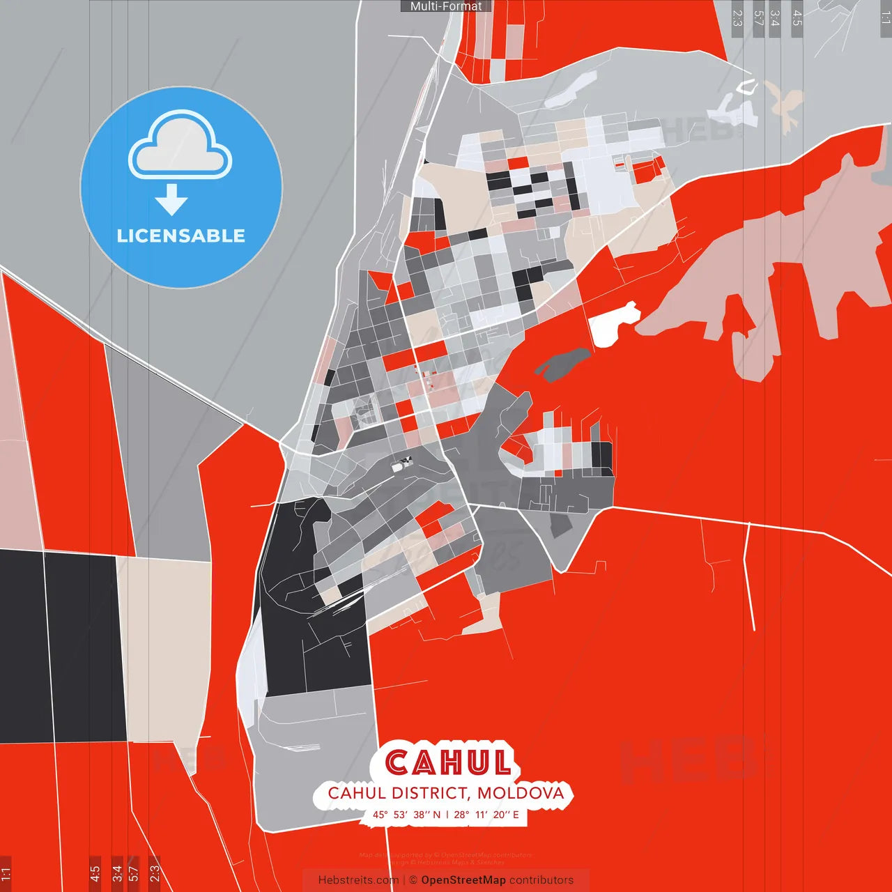 Cahul, Cahul district, Moldova - modern street map poster template with gray and red tones