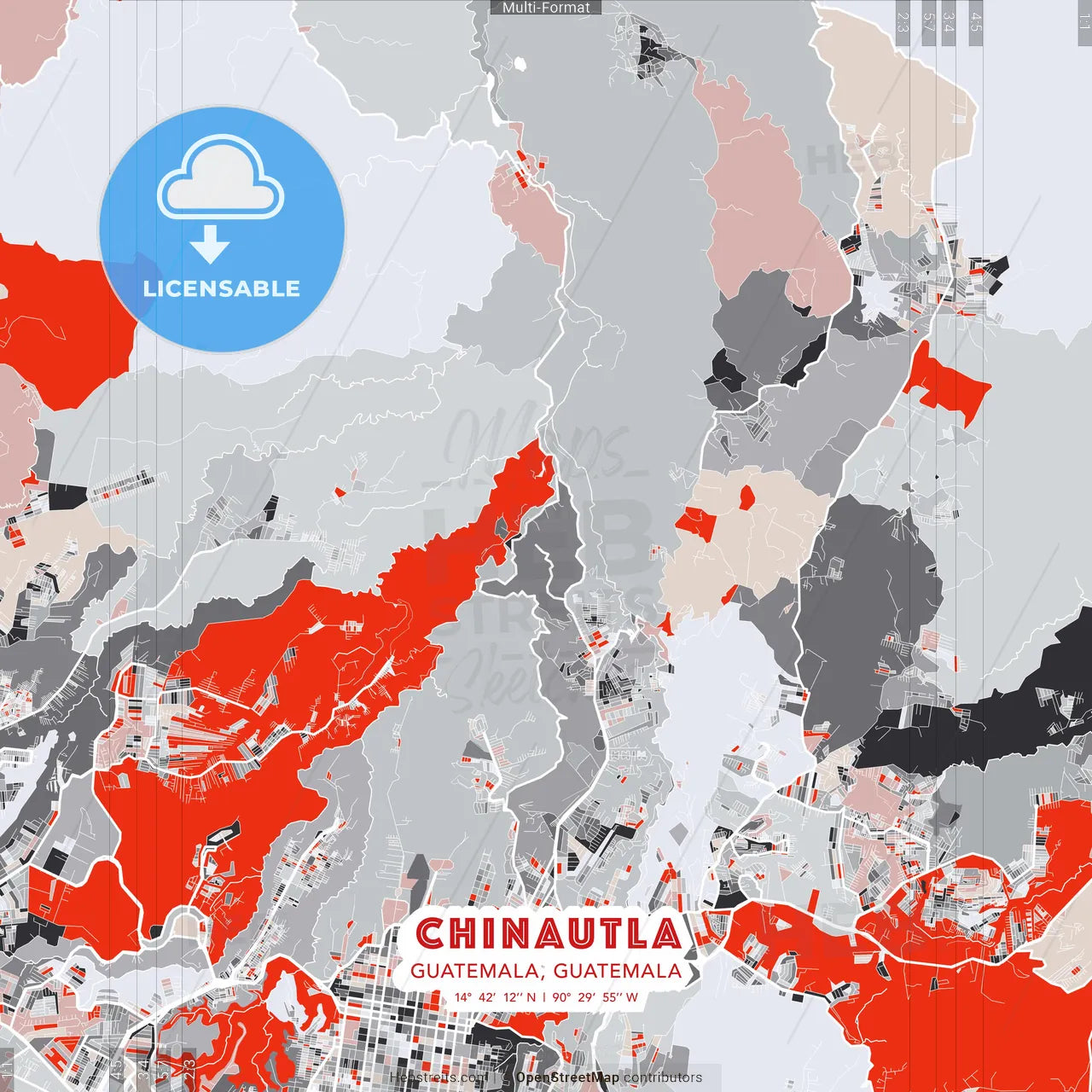 Chinautla, Guatemala, Guatemala - modern street map poster template with gray and red tones