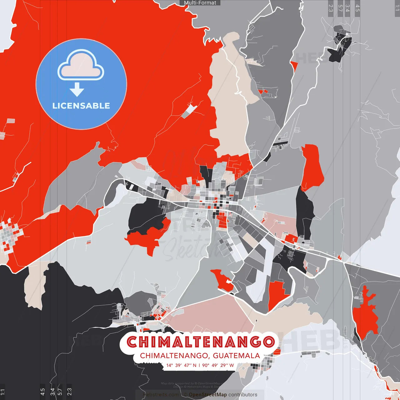 Chimaltenango, Chimaltenango, Guatemala - modern street map poster template with gray and red tones