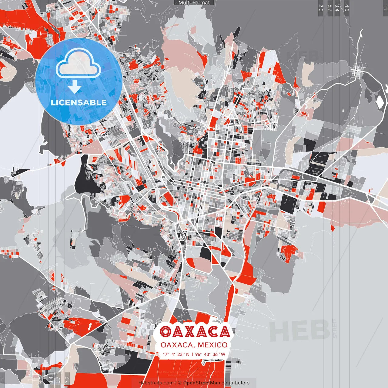 Oaxaca, Oaxaca, Mexico - modern street map poster template with gray and red tones
