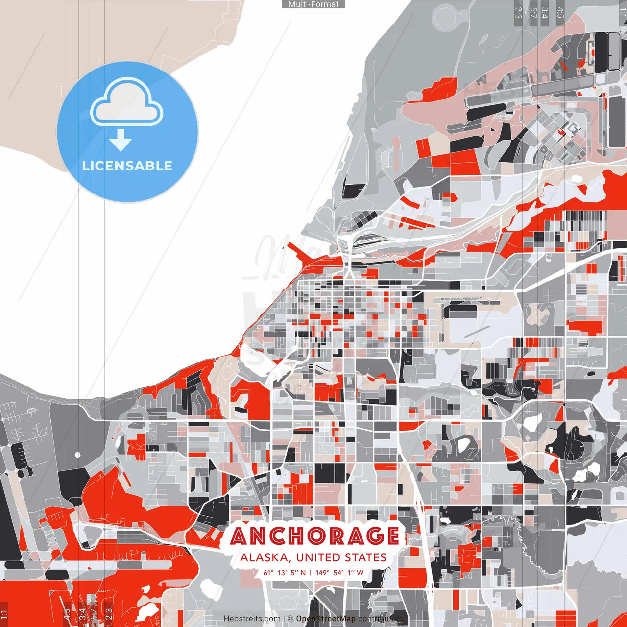 Anchorage, Alaska, United States - modern street map poster template with gray and red tones