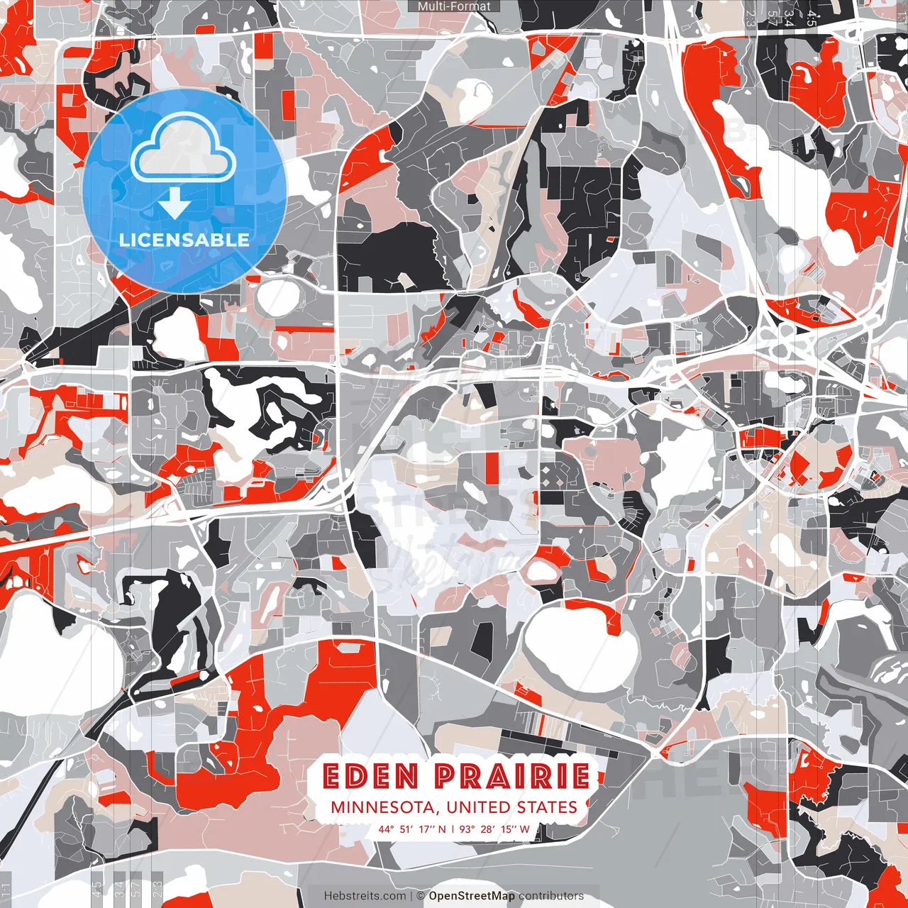 Eden Prairie, Minnesota, United States - modern street map poster template with gray and red tones