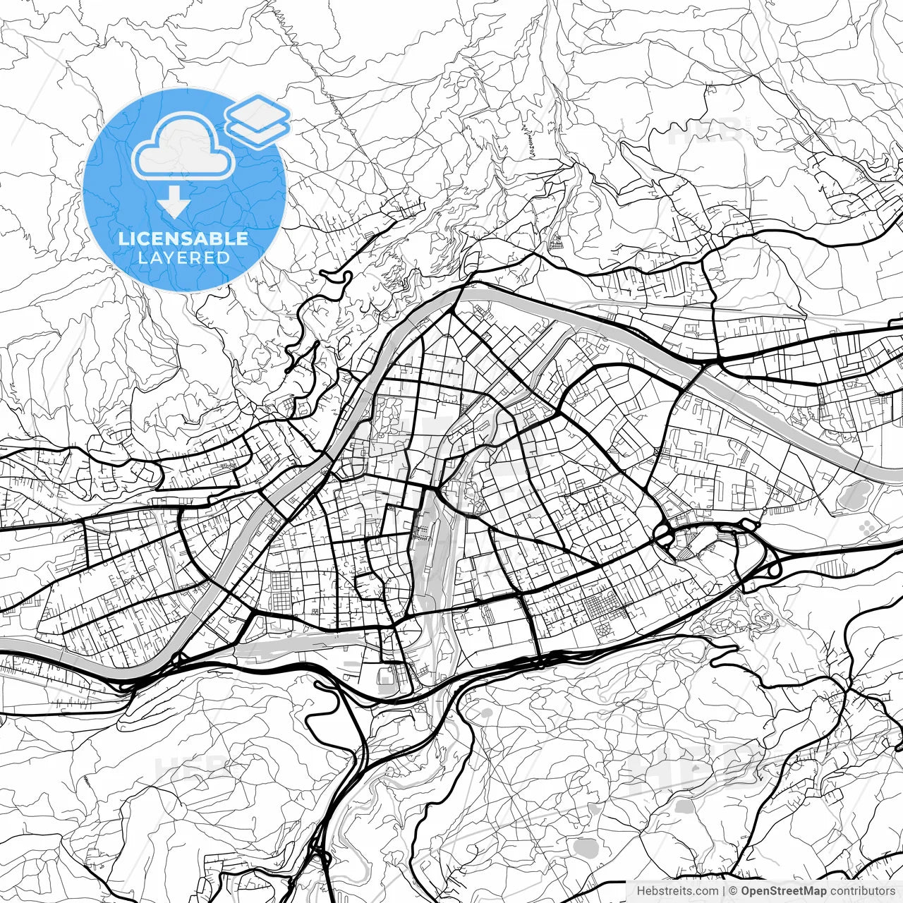 Layered PDF map of Innsbruck, Tyrol, Austria